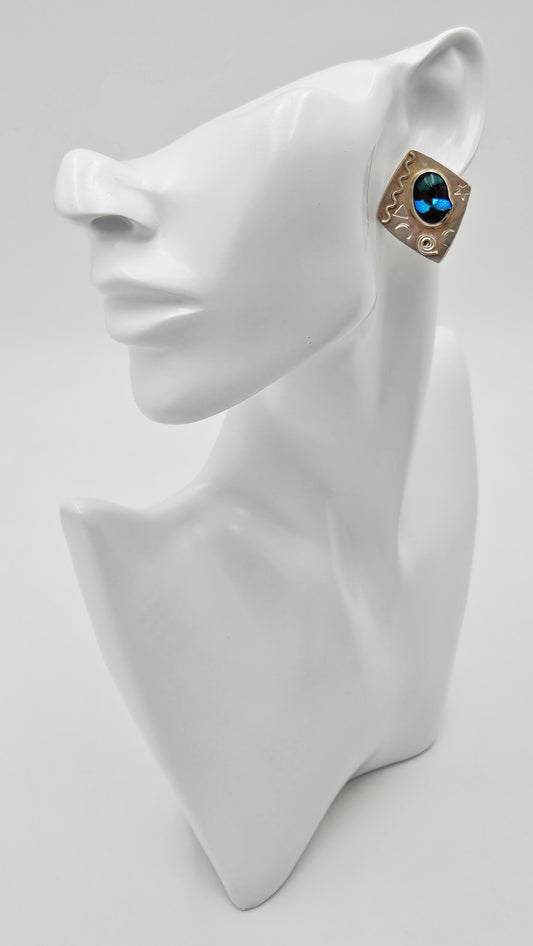 Designer Barbara Sucherman Sterling Silver + Glass Modernist Earrings 1980's, multicolor, geometric - image 2 of 8