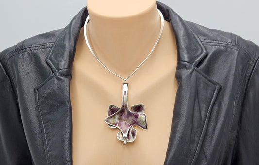 David Andersen BSO Norway 925 Enamel Modernist Statement Necklace 1960s, multicolor, silver, purple - image 2 of 10