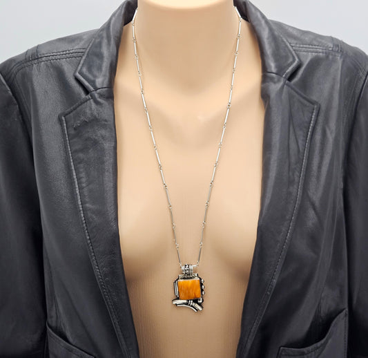 OOAK Victor Yurivilca Sterling Spiny Oyster Abstract Large Statement Necklace, silver, multicolor, orange - image 2 of 9