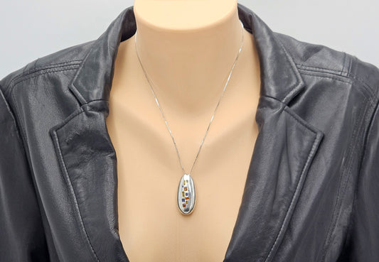 Italian Designer Paloma Canivet Sterling Enamel Modernist Necklace 1970/80s, silver, multicolor, white - image 2 of 8