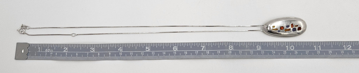 Italian Designer Paloma Canivet Sterling Enamel Modernist Necklace 1970/80s, silver, multicolor, white - image 8 of 8