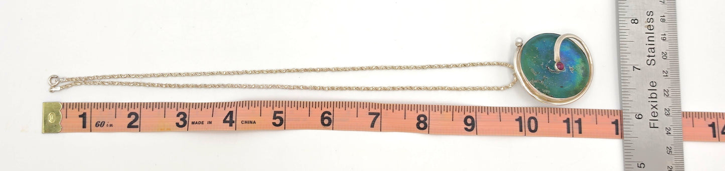 Moshe Ben-David Sterling Modernist Large Statement Pendant Pin Necklace 1980s