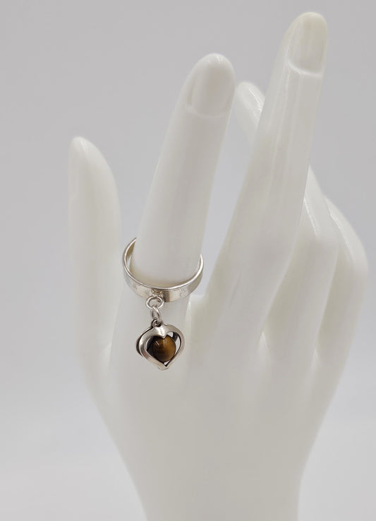 Alton Sweden Jewelry RARE Alton Sweden Sterling & Agate Modernist Heart Dangle Ring 1949