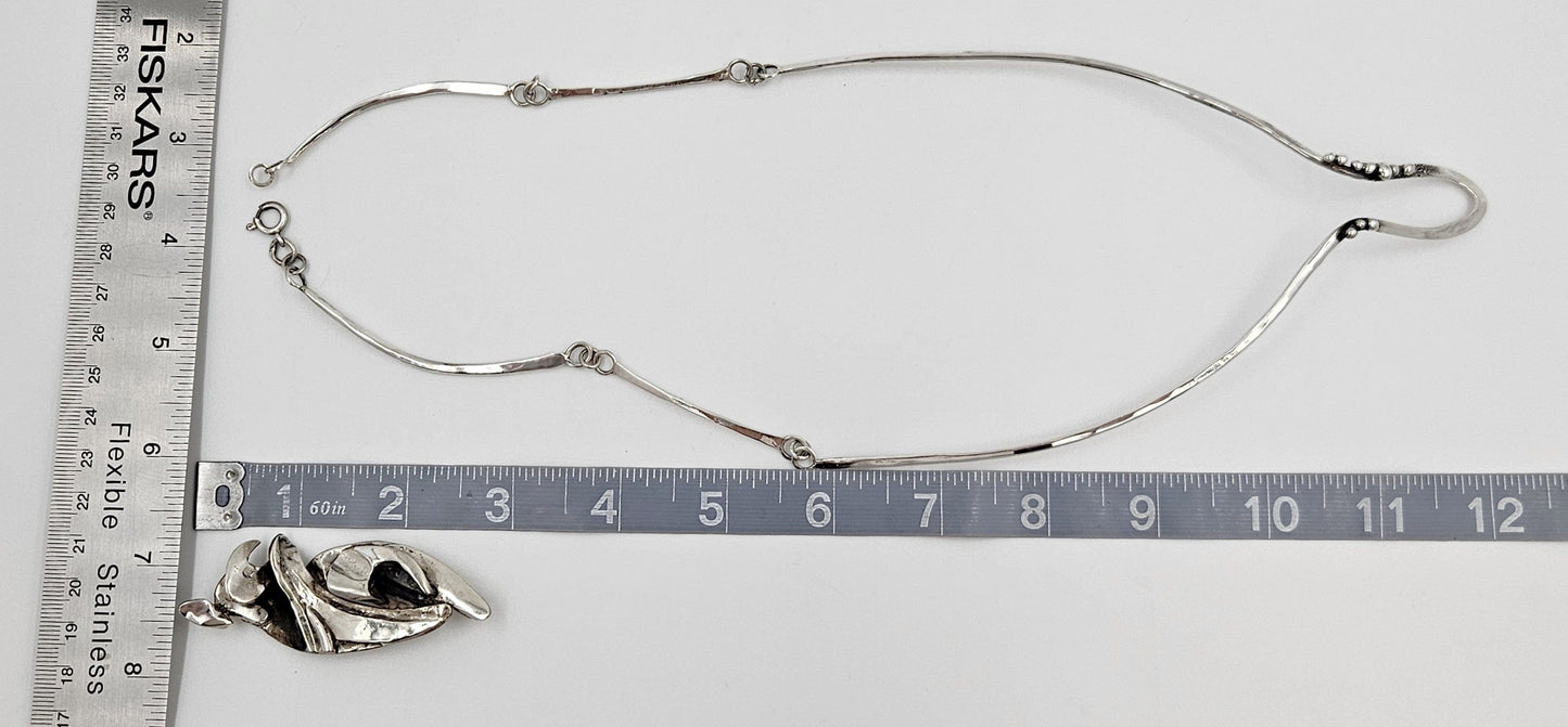 Artisan Sterling Necklace Jewelry Brutalist Sterling Silver Modernist Pendant Collar Necklace