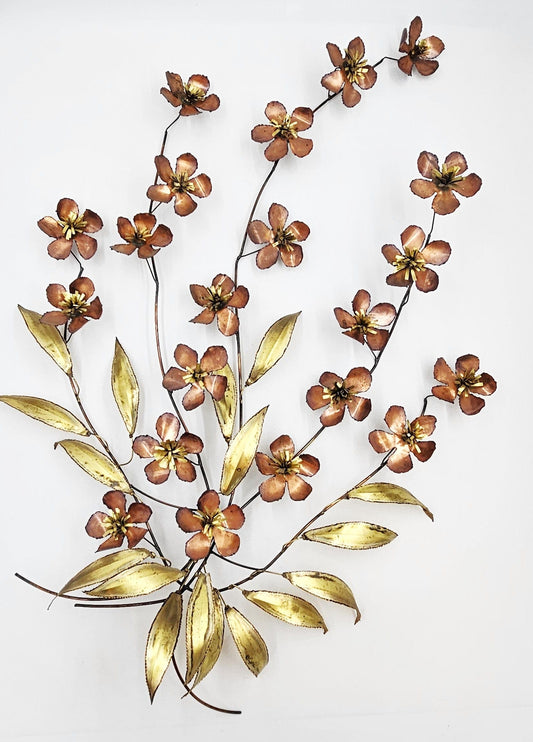 C Jere Sculpture Superb C Jere Mixed Metals 3-D Flowers Leaves Branch Wall Art Sculpture 1966