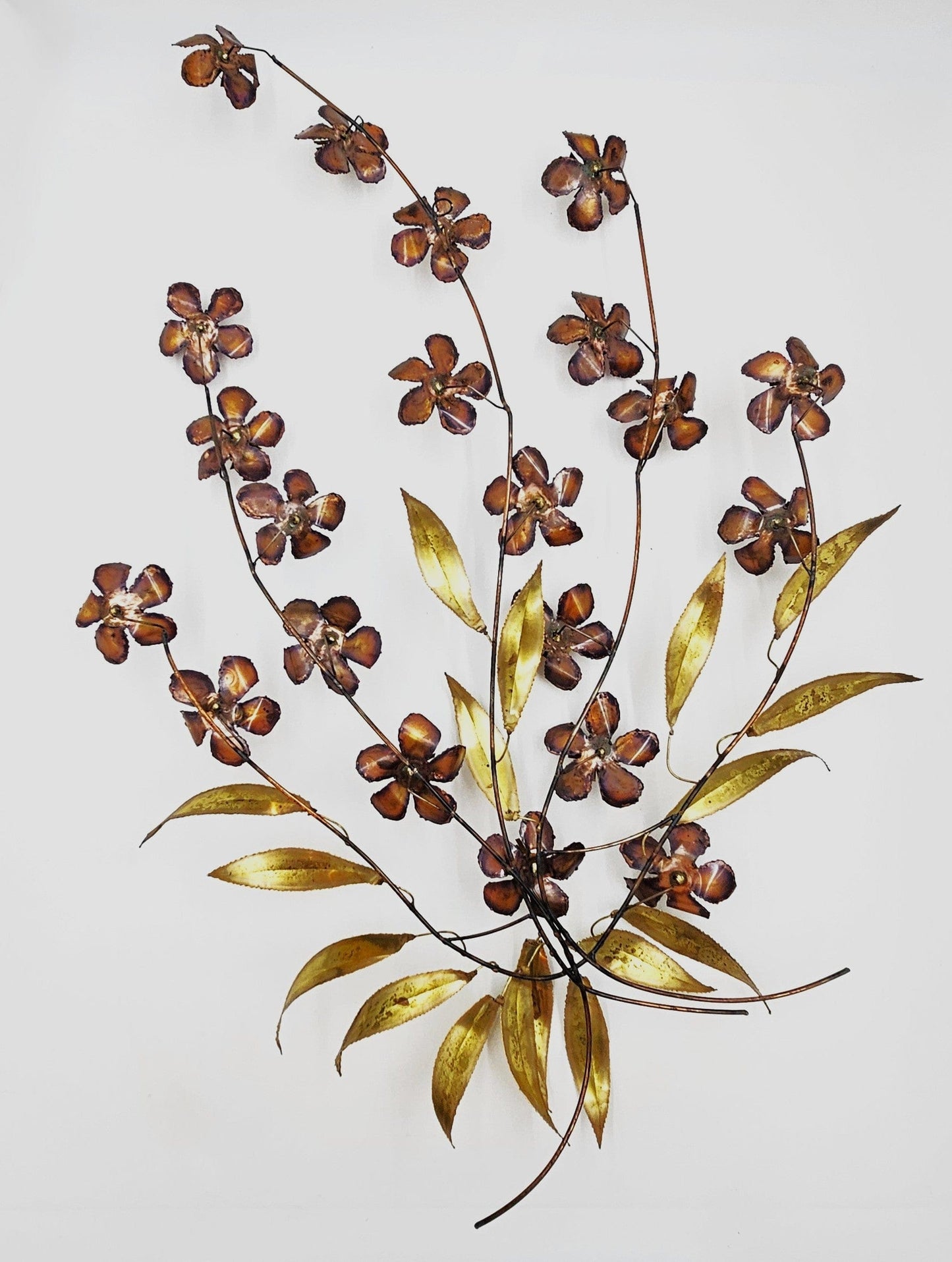 C Jere Sculpture Superb C Jere Mixed Metals 3-D Flowers Leaves Branch Wall Art Sculpture 1966
