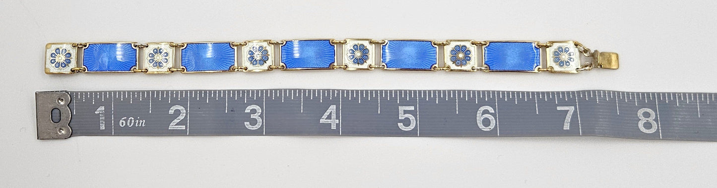 David Andersen Jewelry David Andersen Norway Sterling & Enamel Art Deco Floral Panel Link Bracelet 40s