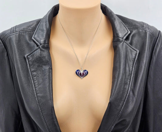 David Andersen Jewelry David Andersen Norway Sterling Enamel Modernist Heart Necklace Circa 1960s