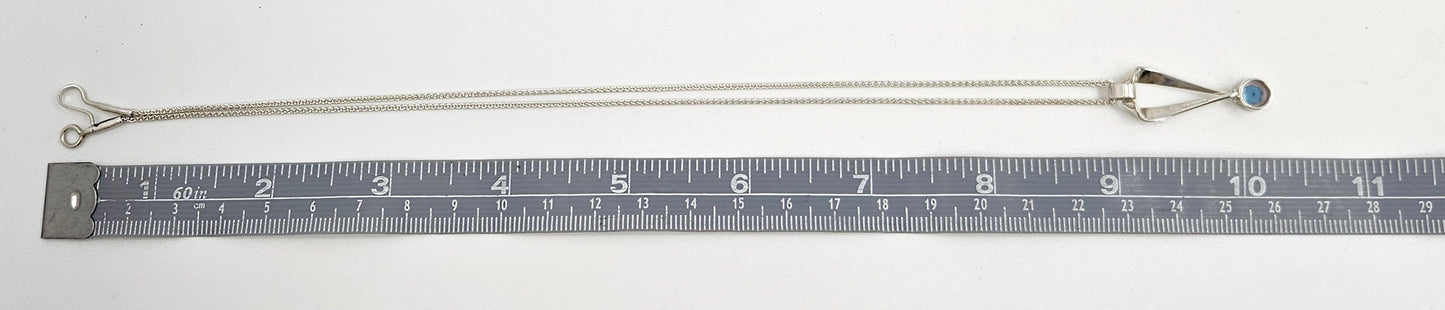 Ed Levin Jewelry Retired Ed Levin Sterling Silver & Blue Topaz Modernist Pendant Necklace 1990s