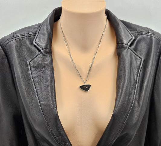 Ed Wiener Jewelry Superb Ed Wiener Sterling & Ebony Wood Modernist Pendant Necklace C. 1950s