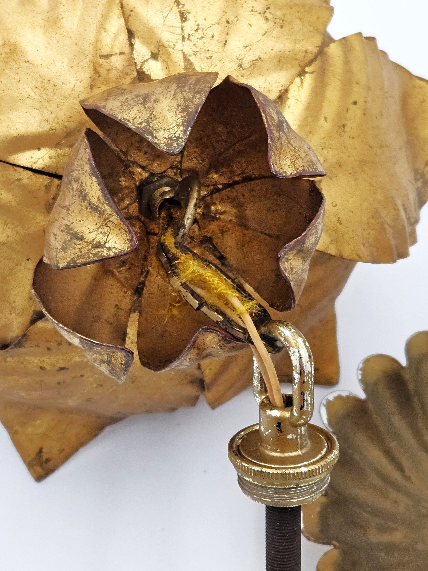 Halcolite Lighting MCM Halcolite Art Deco Brass Lotus Flower Hanging Pendant Light