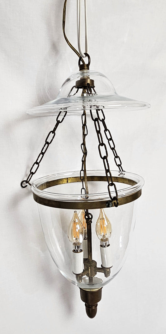 MCM Lamp Lighting MCM Cloche Glass and Brass Hanging Bell Jar Style Light