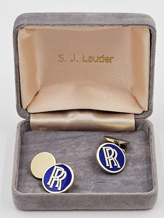 SJ Lauder for Rolls Royce Jewelry Bespoke Lauder London UK Rolls Royce Logo Sterling & Enamel Cufflinks 1987