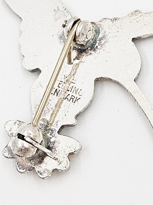 Volmer Bahner Jewelry Danish Designer Volmer Bahner Sterling & Enamel Hummingbird Brooch Pin 1950s