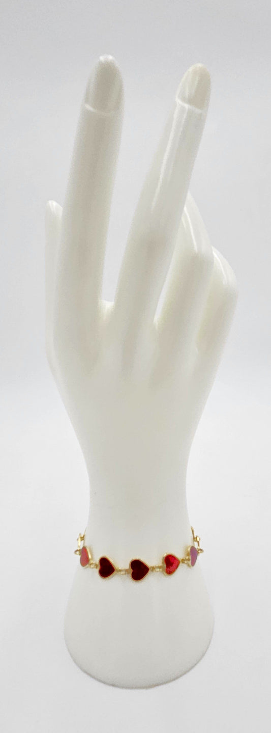 Volmer Bahner Jewelry Danish Volmer Bahner Sterling & Red Enamel Hearts Link Bracelet Circa 1940s