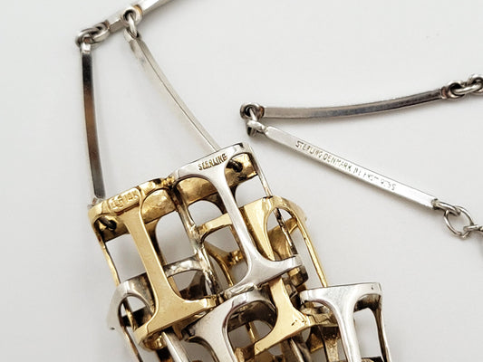 LJI and Niels Erik From Jewelry Superb Danish Design 14k & 925 Abstract Modernist Cubist 3D HUGE Necklace