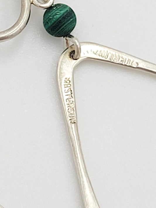 Masterson Jewelry Vintage Screwback Masterson Sterling and Green Malachite Triangle Drop Earrings