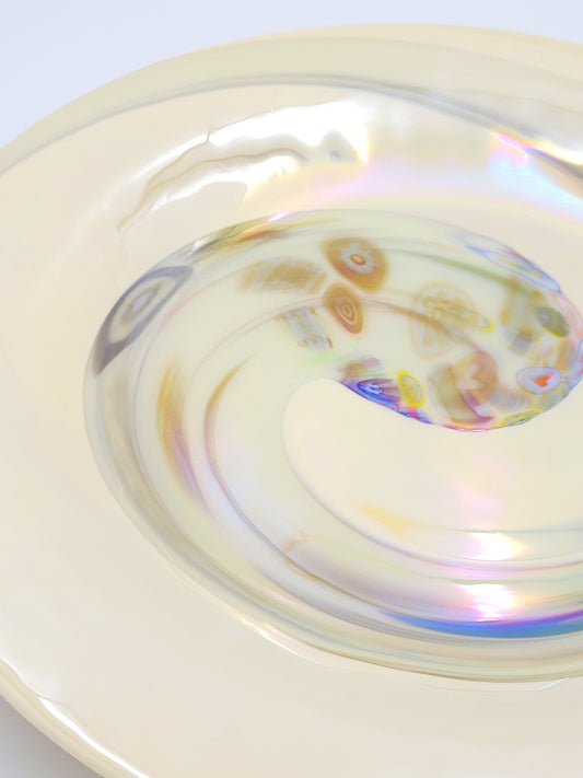 Murano Italy Centerpiece Decorative Bowl Giant Italian Murano Venezia Millefiori Cream Colored Centerpiece Plate 1990s