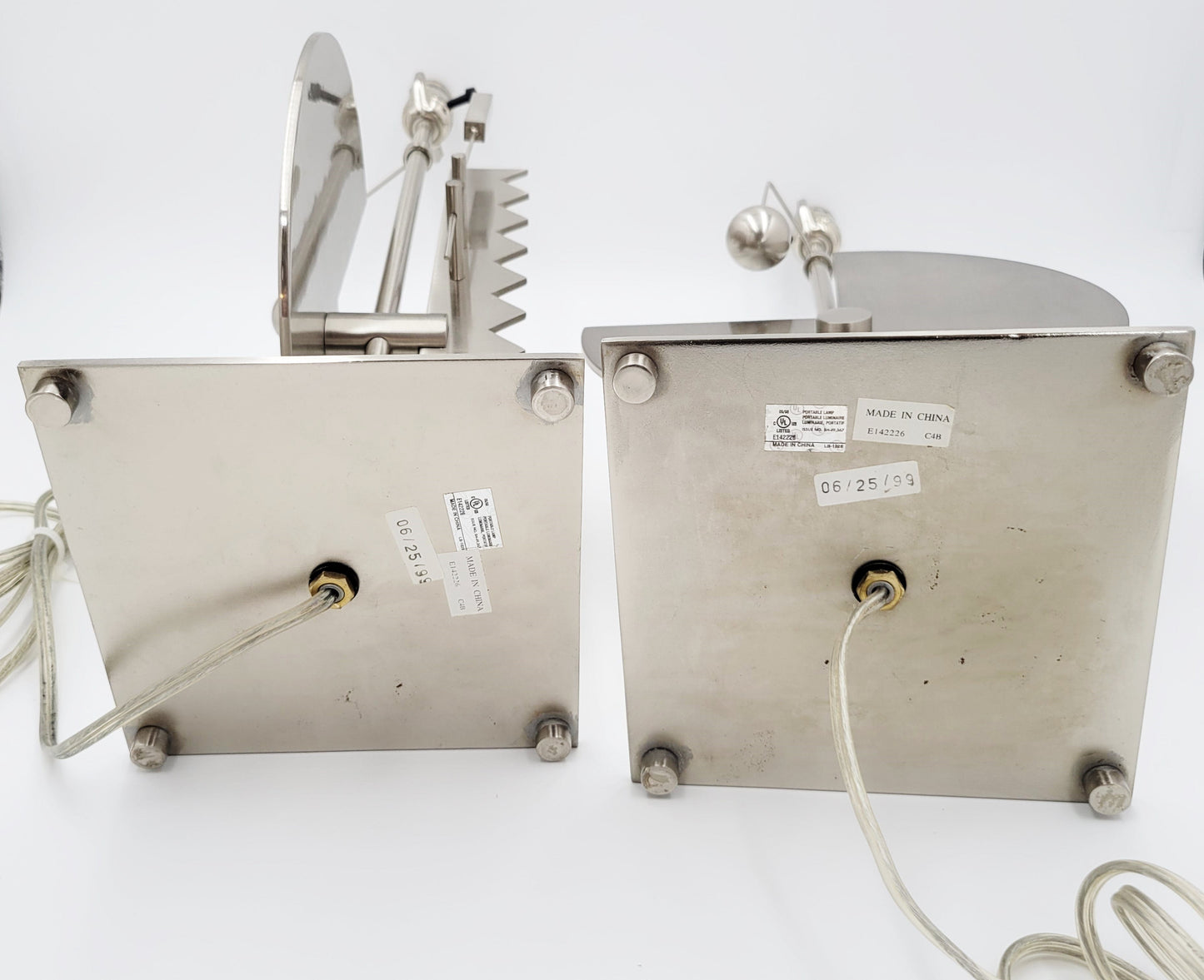 TMCMH Lighting MCM Lot of 2 Silver Metal Electric Corded Free Standing Decorative Table Lamp