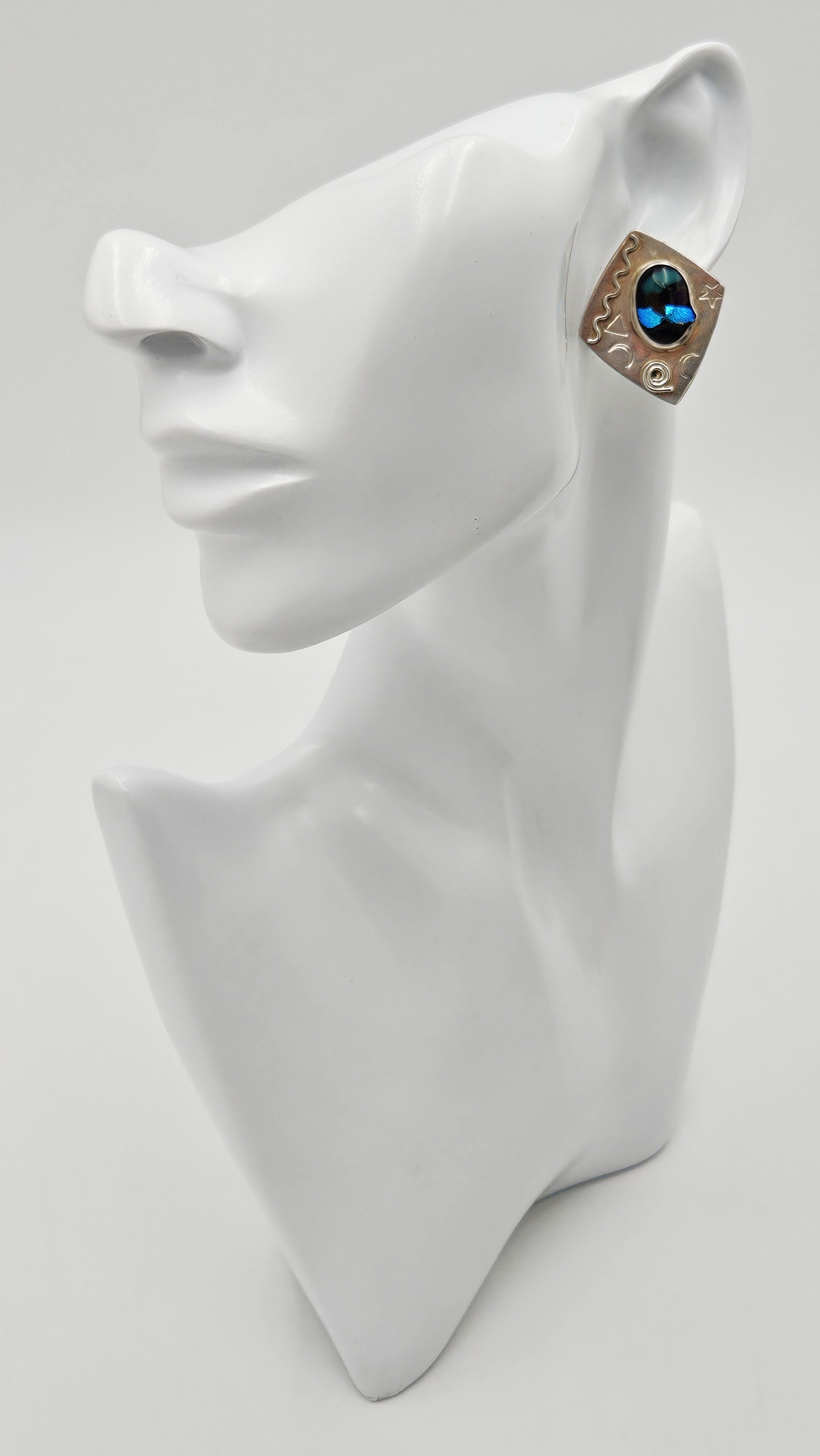 Designer Barbara Sucherman Sterling Silver + Glass Modernist Earrings 1980's, multicolor, geometric - image 2 of 8
