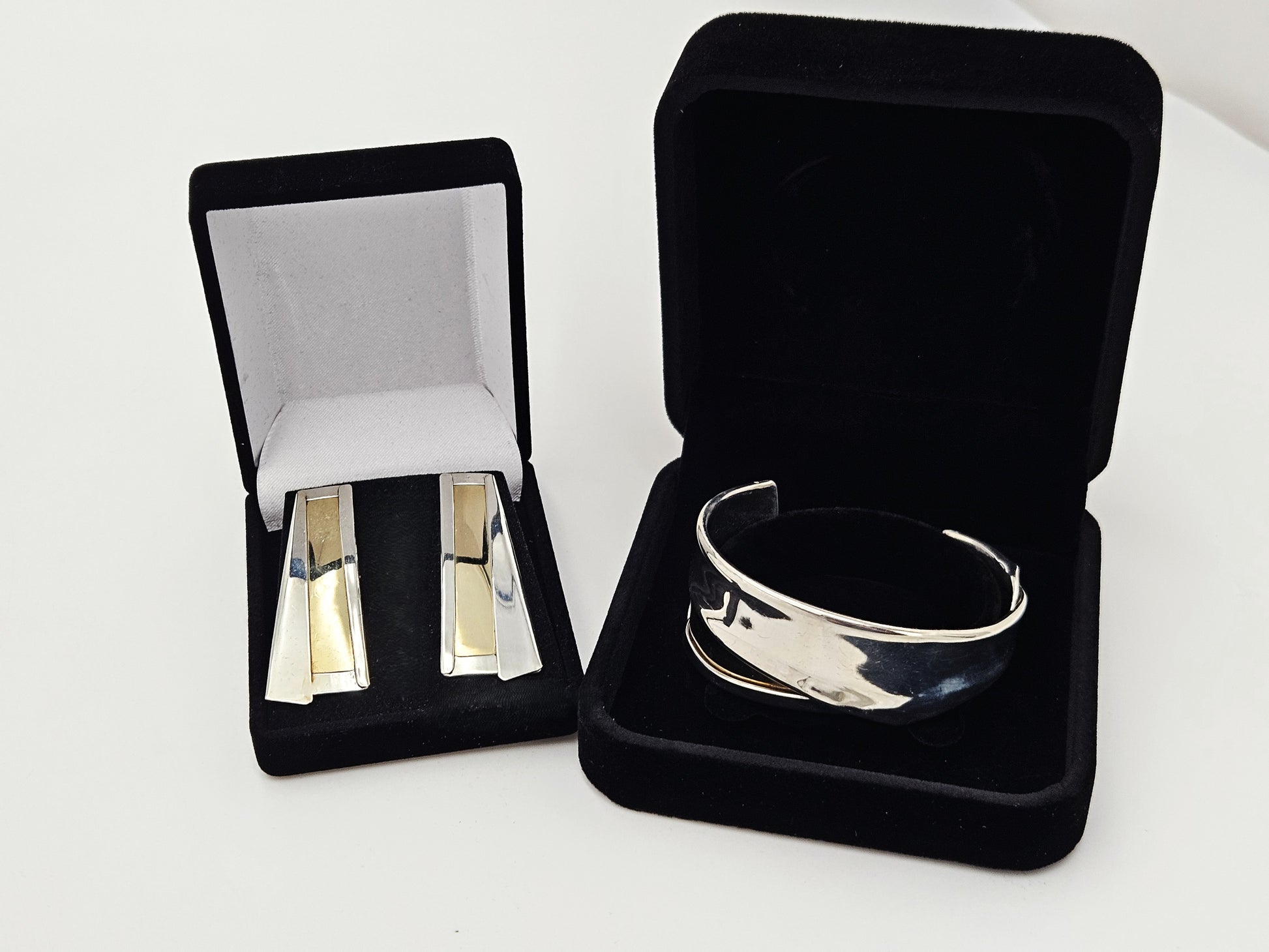 Designers Katz Turner California Sterling Post Modern Bracelet Earring Set 80's, multicolor, gold, silver - image 1 of 9