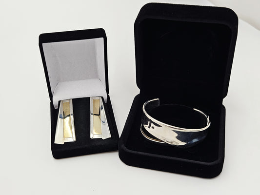Designers Katz Turner California Sterling Post Modern Bracelet Earring Set 80's, multicolor, gold, silver - image 1 of 9