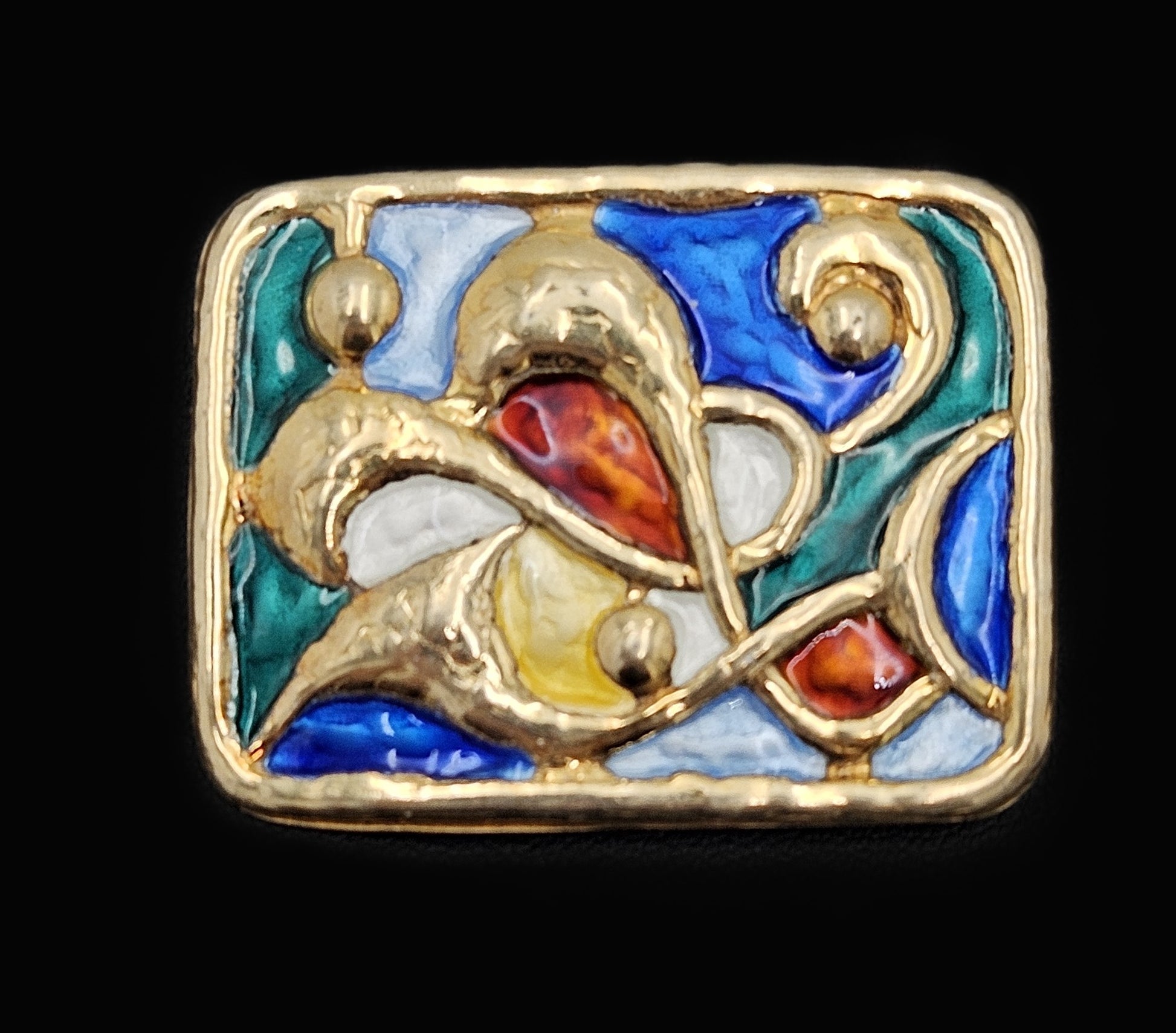 Designer Oystein Balle Norway Sterling Enamel Abstract Modernist Brooch 1950s, multicolor, blue, gold - image 1 of 9