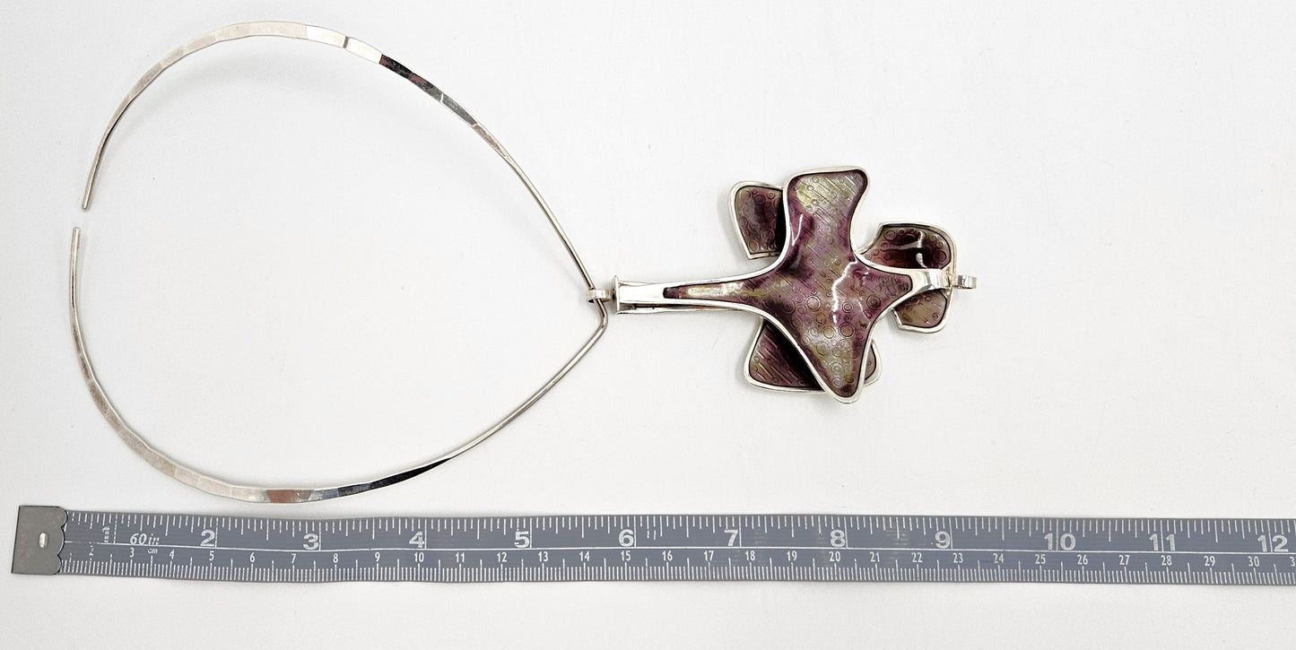 David Andersen BSO Norway 925 Enamel Modernist Statement Necklace 1960s, multicolor, silver, purple - image 9 of 10