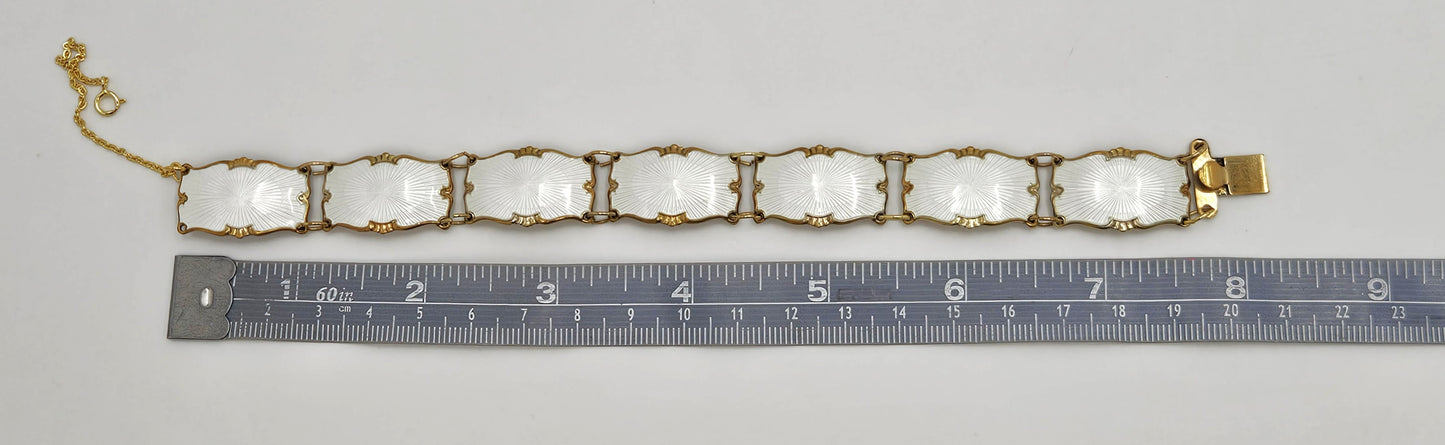 Ivar Holth Norway Sterling & White Enamel Art Deco Panel Link Bracelet 1940s, multicolor, gold, geometric - image 10 of 10