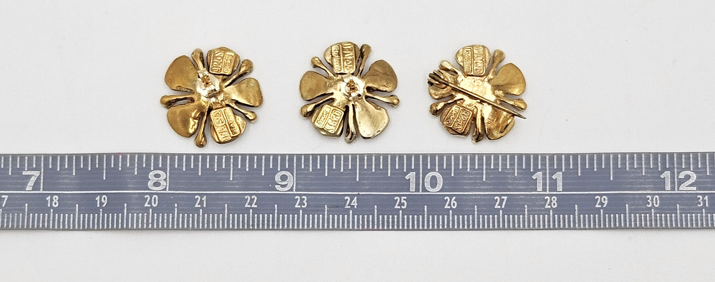 David Andersen Sterling Enamel 3D Flower Pin Earrings Demi Parure Set 1960s, multicolor, floral, gold - image 8 of 9