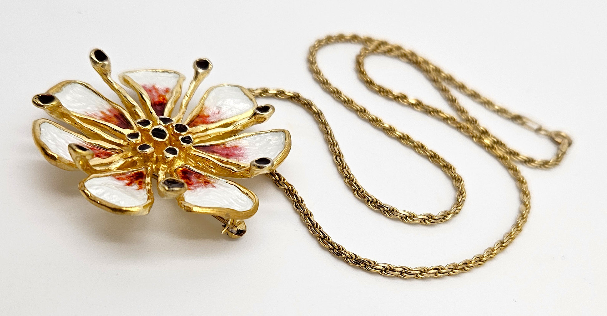 David Andersen Sterling Enamel 3D Tropical Flower Pendant Necklace C. 1960s, multicolor, floral, gold - image 6 of 10