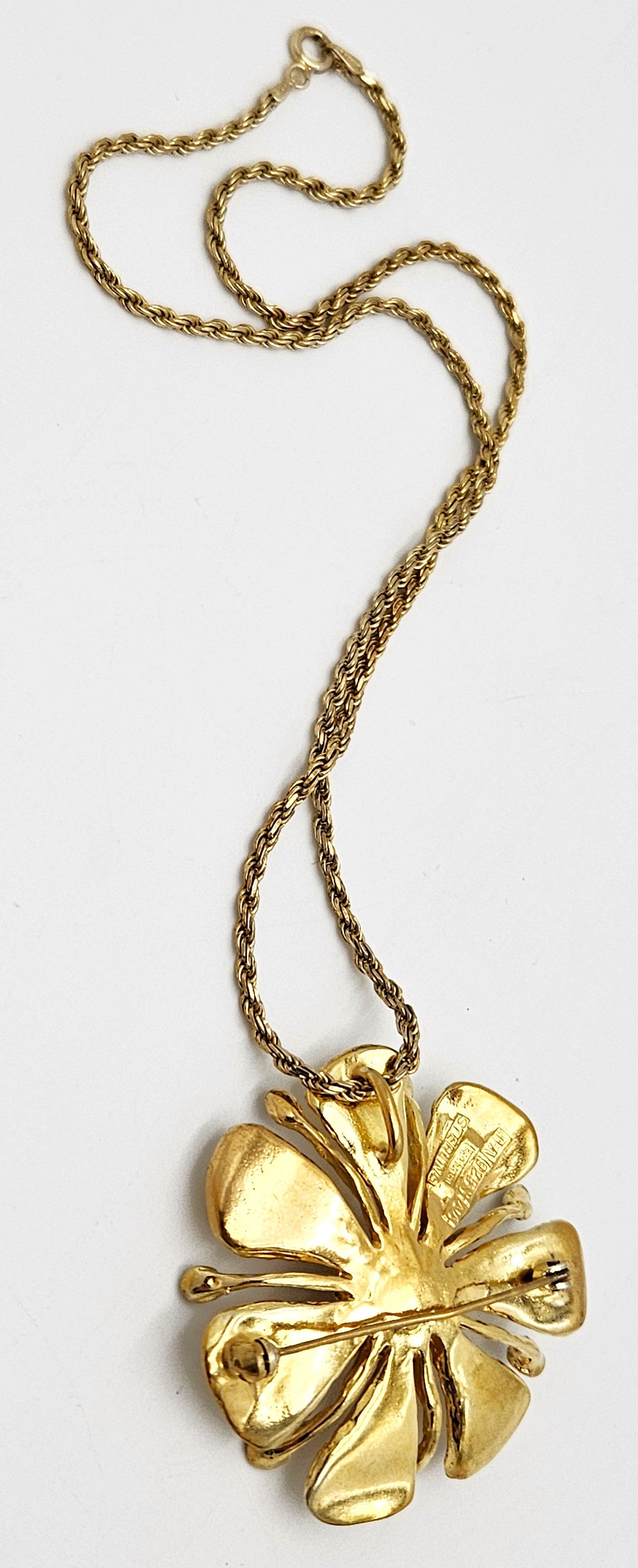 David Andersen Sterling Enamel 3D Tropical Flower Pendant Necklace C. 1960s, multicolor, floral, gold - image 7 of 10