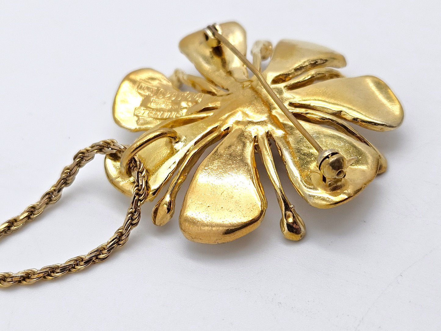 David Andersen Sterling Enamel 3D Tropical Flower Pendant Necklace C. 1960s, multicolor, floral, gold - image 8 of 10