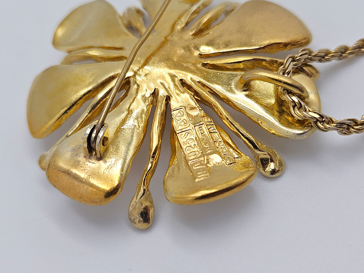 David Andersen Sterling Enamel 3D Tropical Flower Pendant Necklace C. 1960s, multicolor, floral, gold - image 9 of 10