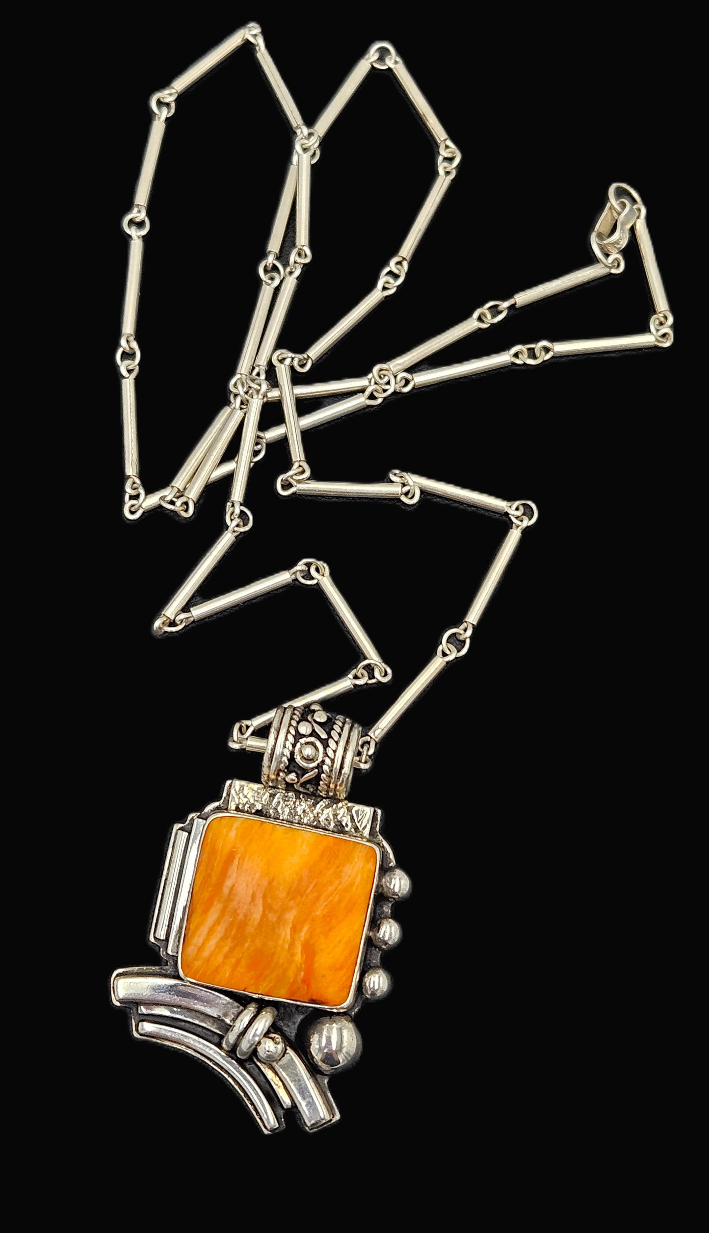 OOAK Victor Yurivilca Sterling Spiny Oyster Abstract Large Statement Necklace, silver, multicolor, orange - image 1 of 9