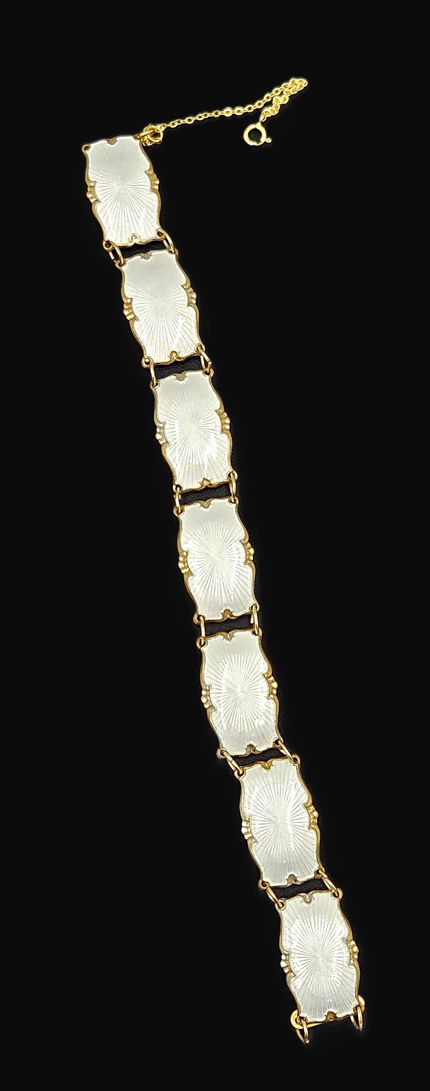 Ivar Holth Norway Sterling & White Enamel Art Deco Panel Link Bracelet 1940s, multicolor, gold, geometric - image 1 of 10