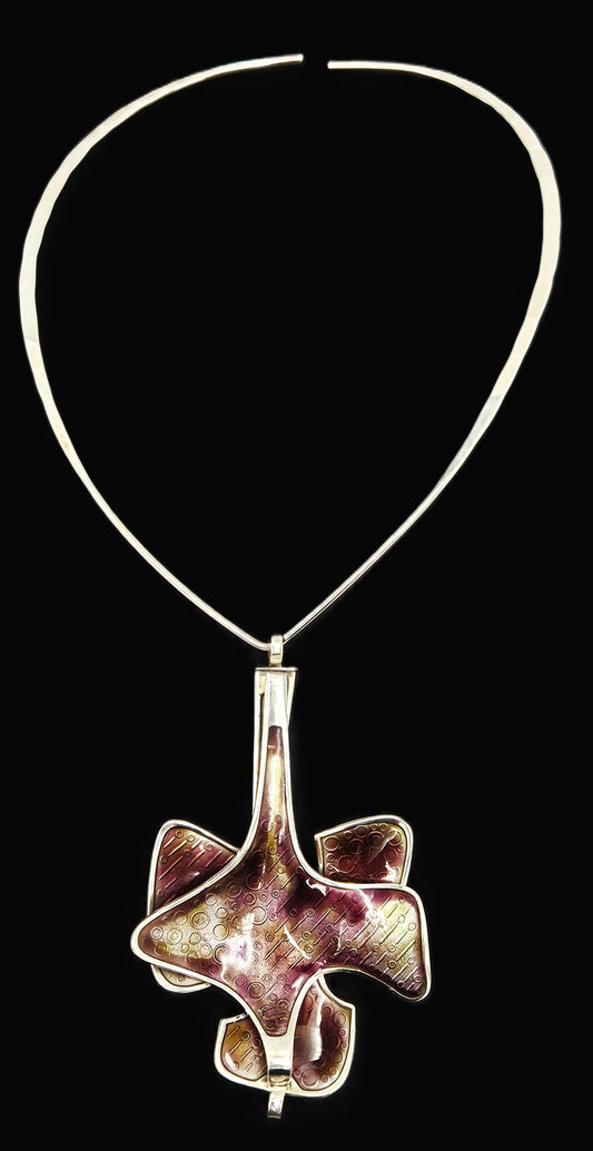 David Andersen BSO Norway 925 Enamel Modernist Statement Necklace 1960s, multicolor, silver, purple - image 1 of 10