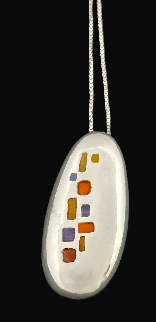 Italian Designer Paloma Canivet Sterling Enamel Modernist Necklace 1970/80s, silver, multicolor, white - image 1 of 8