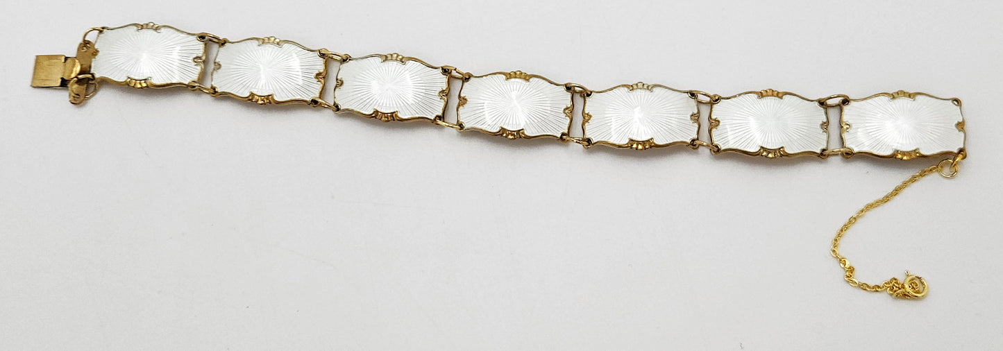 Ivar Holth Norway Sterling & White Enamel Art Deco Panel Link Bracelet 1940s, multicolor, gold, geometric - image 4 of 10