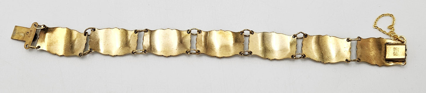 Ivar Holth Norway Sterling & White Enamel Art Deco Panel Link Bracelet 1940s, multicolor, gold, geometric - image 7 of 10