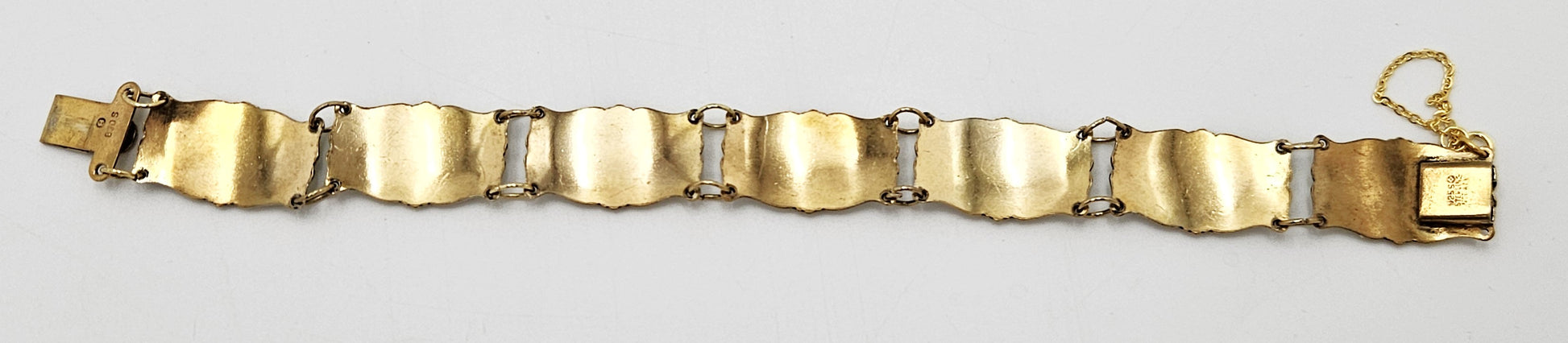 Ivar Holth Norway Sterling & White Enamel Art Deco Panel Link Bracelet 1940s, multicolor, gold, geometric - image 7 of 10
