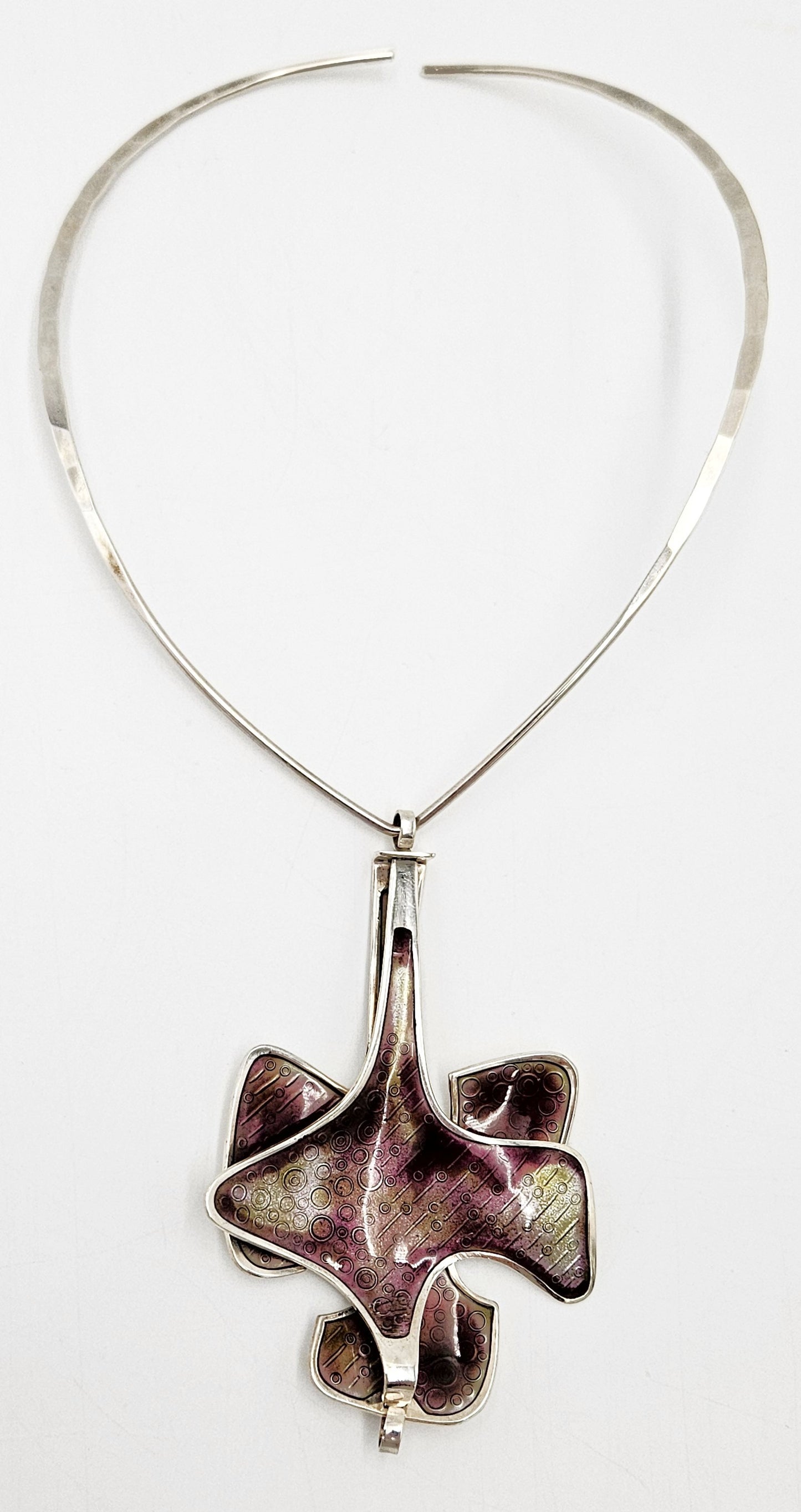 David Andersen BSO Norway 925 Enamel Modernist Statement Necklace 1960s, multicolor, silver, purple - image 3 of 10