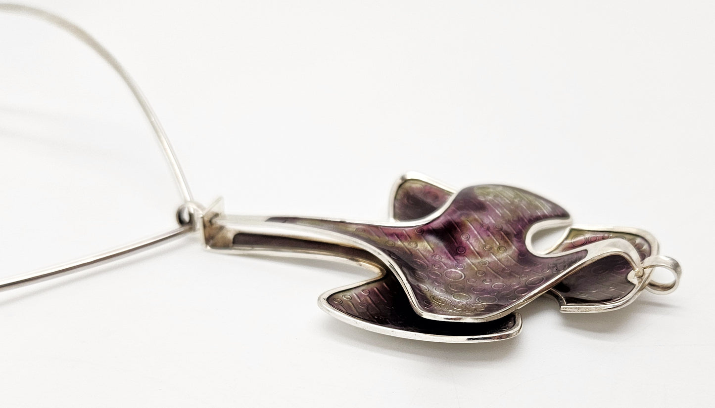 David Andersen BSO Norway 925 Enamel Modernist Statement Necklace 1960s, multicolor, silver, purple - image 4 of 10