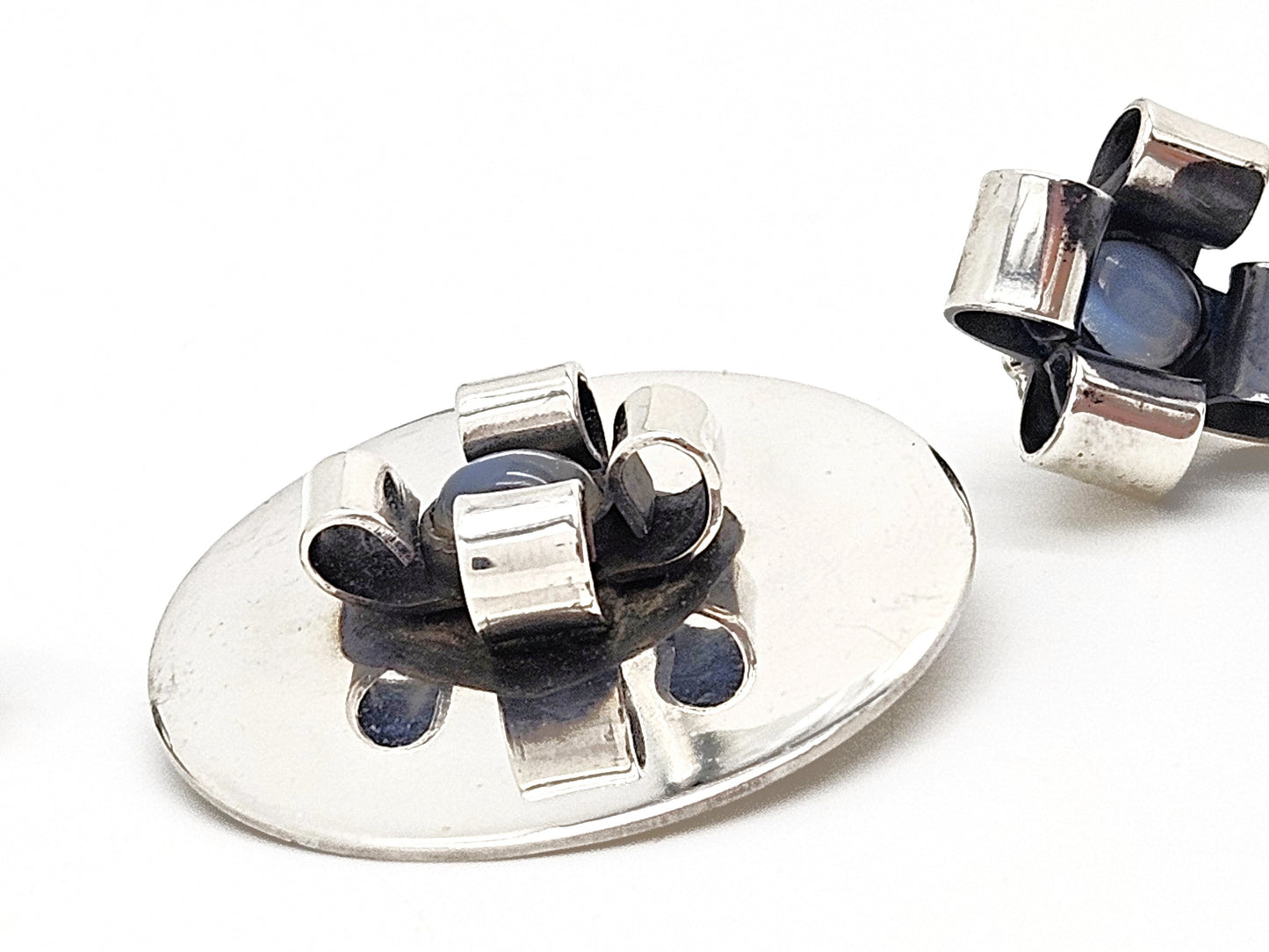 Superb Rare Sam Kramer Sterling Moonstone Brooch Earrings Demi Parure Set, multicolor, silver, sterling silver - image 6 of 10