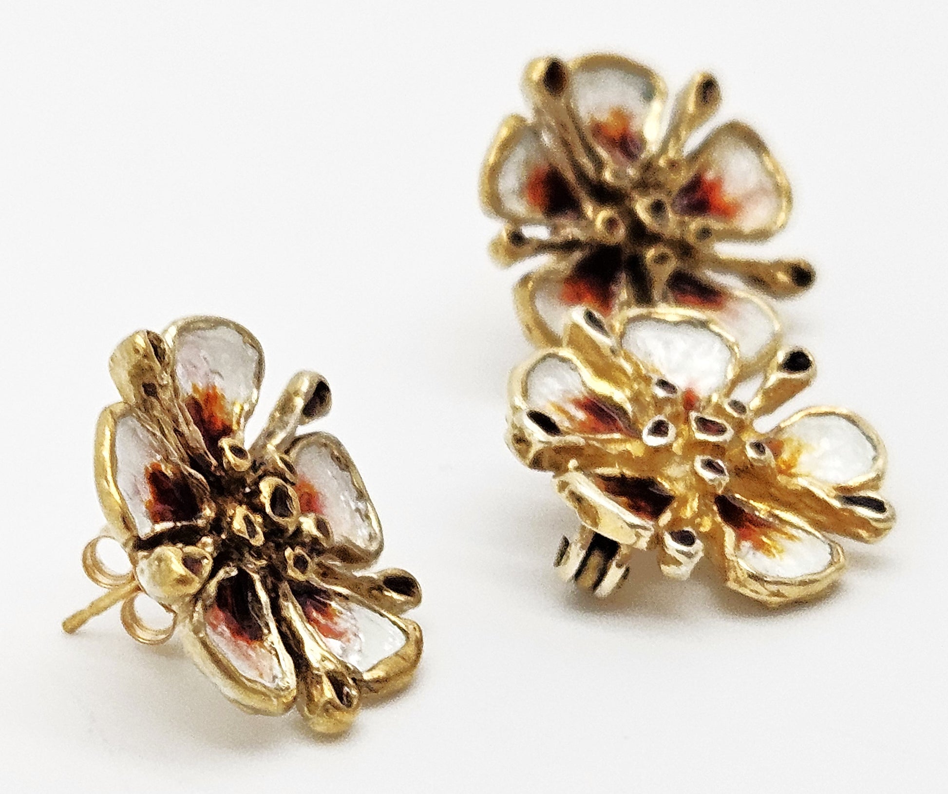 David Andersen Sterling Enamel 3D Flower Pin Earrings Demi Parure Set 1960s, multicolor, floral, gold - image 4 of 9