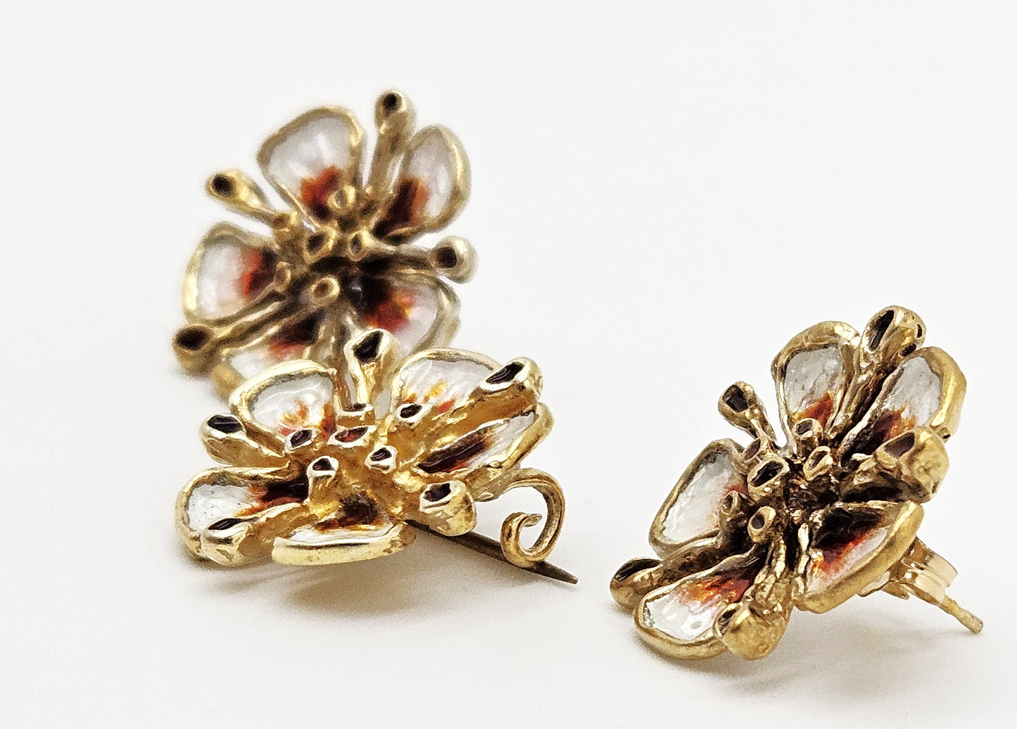 David Andersen Sterling Enamel 3D Flower Pin Earrings Demi Parure Set 1960s, multicolor, floral, gold - image 5 of 9