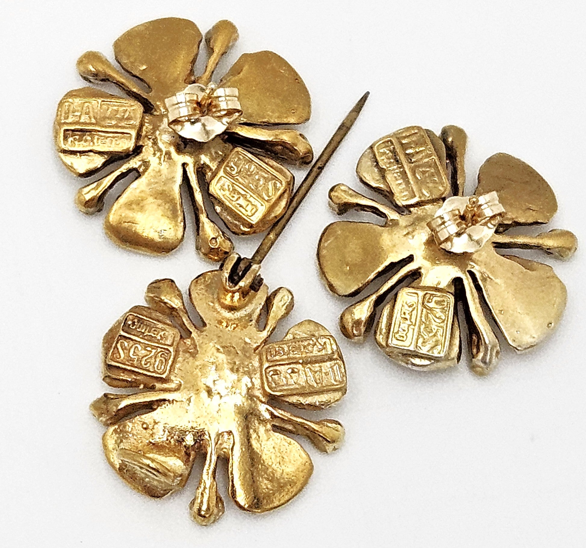 David Andersen Sterling Enamel 3D Flower Pin Earrings Demi Parure Set 1960s, multicolor, floral, gold - image 6 of 9