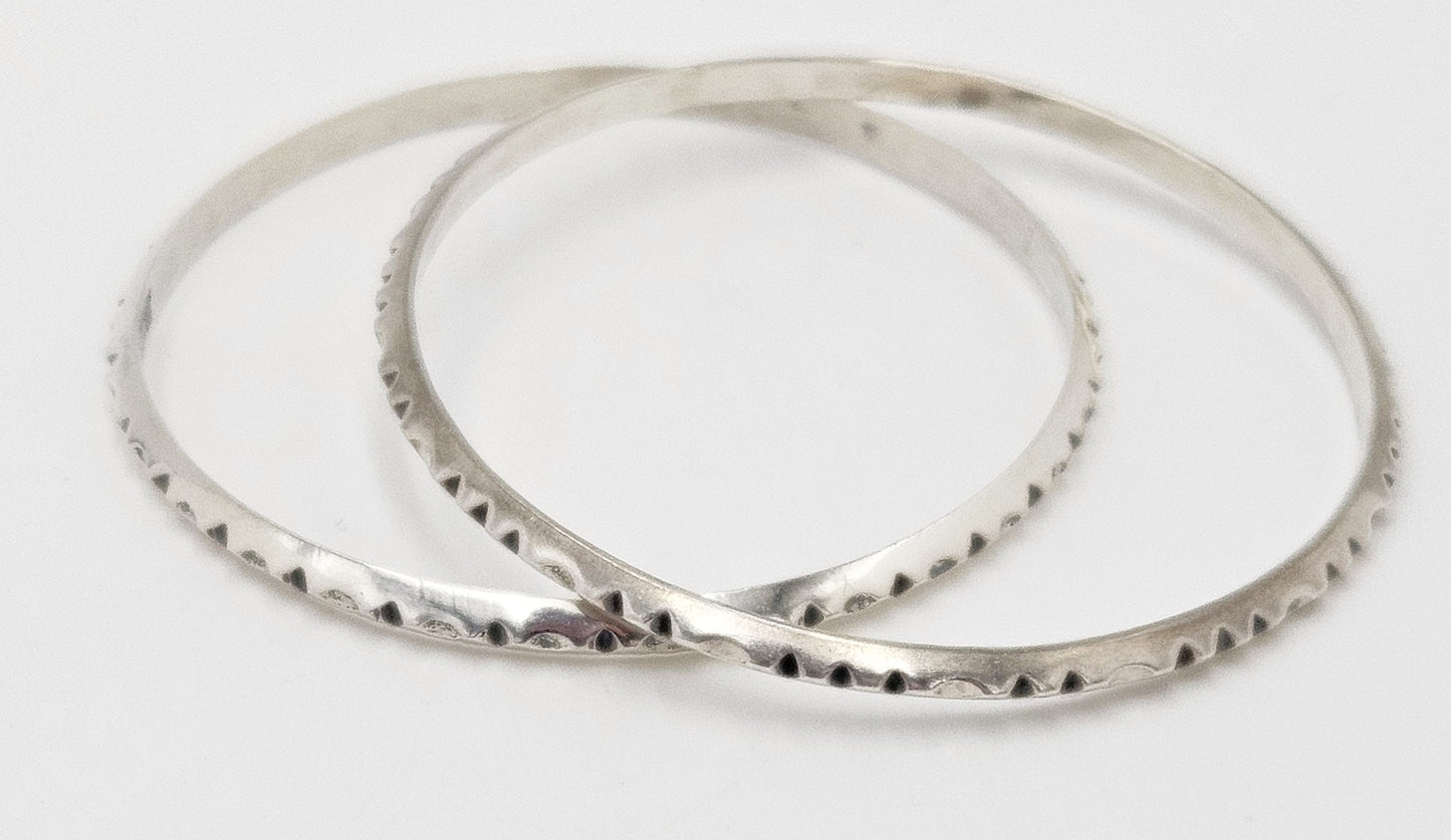 Norway+ Designs Erling Christoffersen Rare Set/2 Sterling Ridged Bangles 1960s, silver, black, sterling silver - image 4 of 6