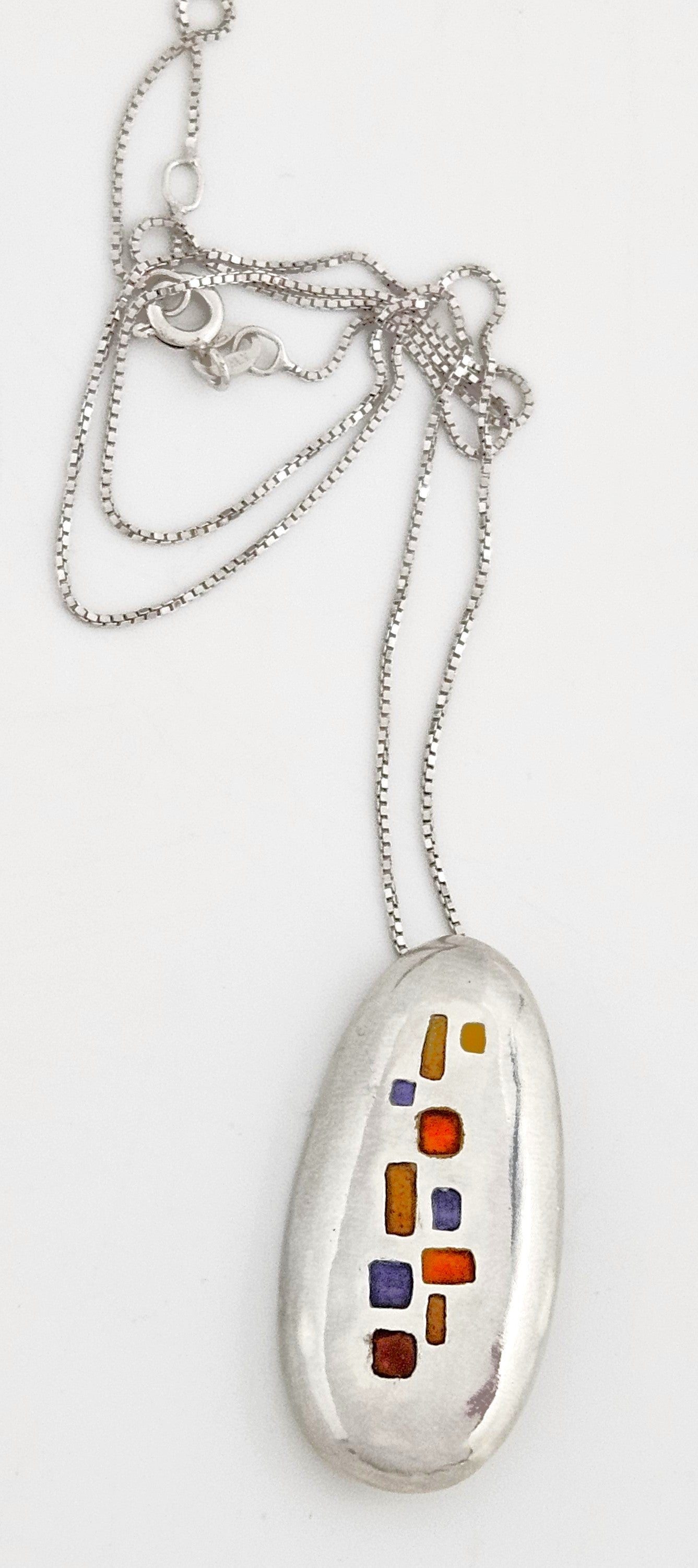 Italian Designer Paloma Canivet Sterling Enamel Modernist Necklace 1970/80s, silver, multicolor, white - image 3 of 8
