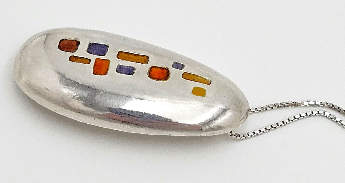 Italian Designer Paloma Canivet Sterling Enamel Modernist Necklace 1970/80s, silver, multicolor, white - image 4 of 8